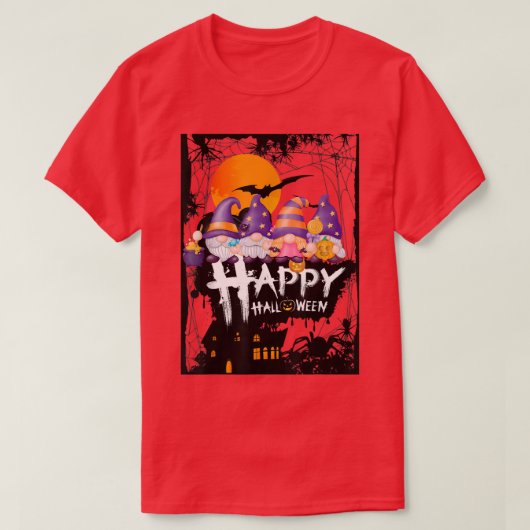 Happy HalloThanksMas Gnomes, HauntedHouse Bats Moo T-Shirt (Design vorne)