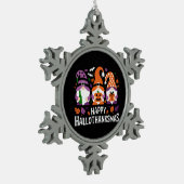 Happy Hallothanksmas Gnomes Lover Frohe Weihnachte Schneeflocken Zinn-Ornament (Links)