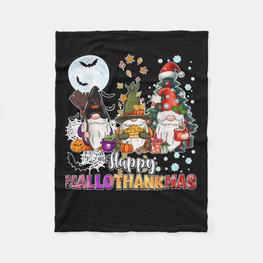 Happy Hallothanksmas Gnomes Lover Funny Halloween Fleecedecke (Vorderseite)