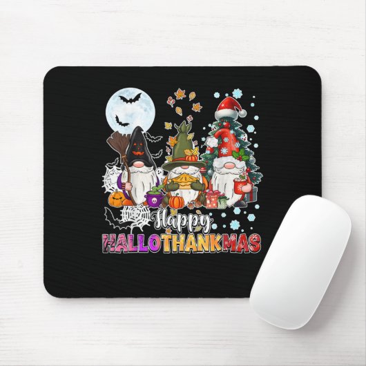 Happy Hallothanksmas Gnomes Lover Funny Halloween Mousepad (Mit Mouse)