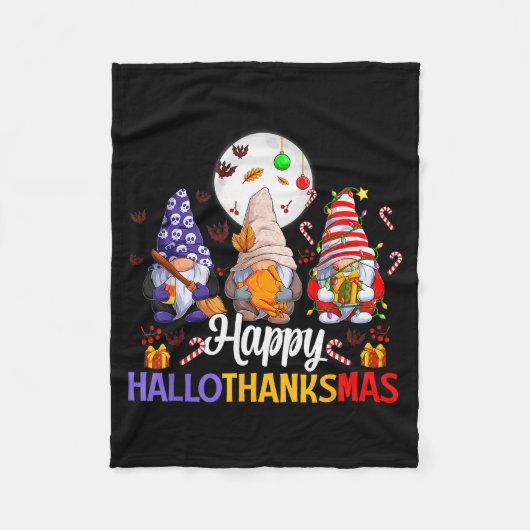 Happy Hallothanksmas Gnomes Lover Halloween Merry Fleecedecke (Vorderseite)