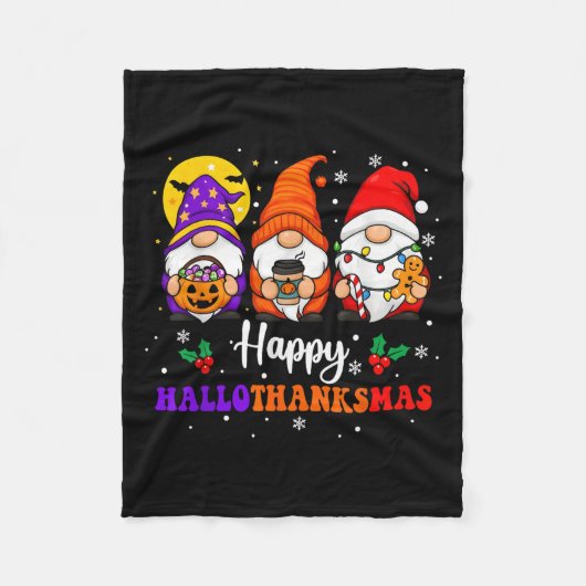 Happy Hallothanksmas Gnomes Lover Halloween Merry Fleecedecke (Vorderseite)