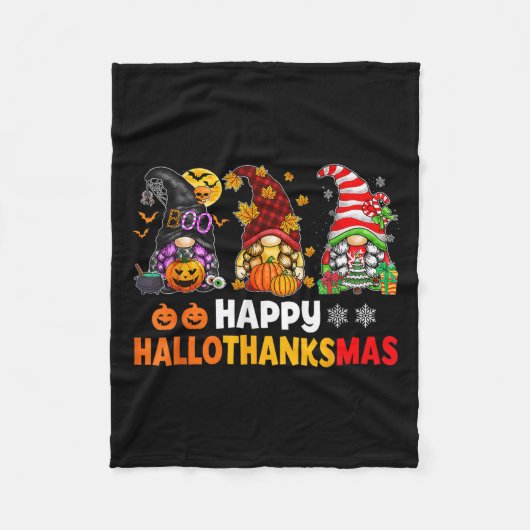 Happy Hallothanksmas Gnomes Lover Halloween Merry Fleecedecke (Vorderseite)