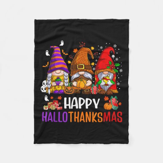 Happy Hallothanksmas Gnomes Lover Halloween Merry Fleecedecke (Vorderseite)