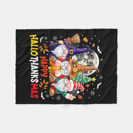 Happy Hallothanksmas Gnomes Lover Halloween Merry Fleecedecke (Vorderseite (Horizontal))