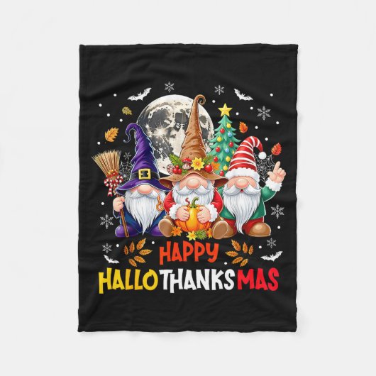 Happy Hallothanksmas Gnomes Lover Halloween Merry Fleecedecke (Vorderseite)