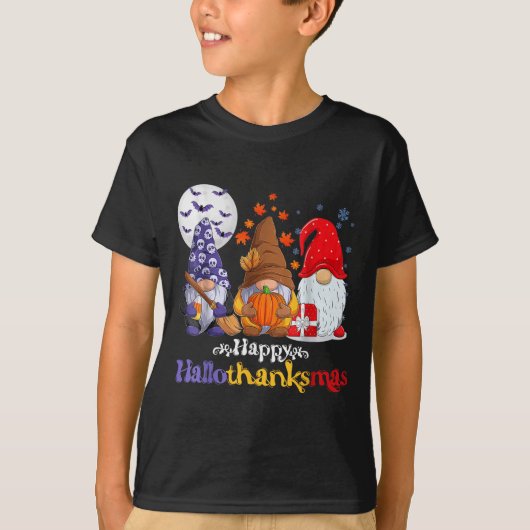Happy Hallothanksmas Gnomes Lover Halloween Merry T-Shirt (Vorderseite)