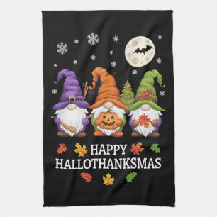 Happy Hallothanksmas Gnomes Lover Halloween Xmas Geschirrtuch