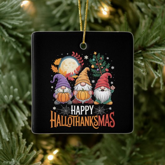 Happy Hallothanksmas Gnomes Lover Halloween Xmas Keramikornament (Baum)