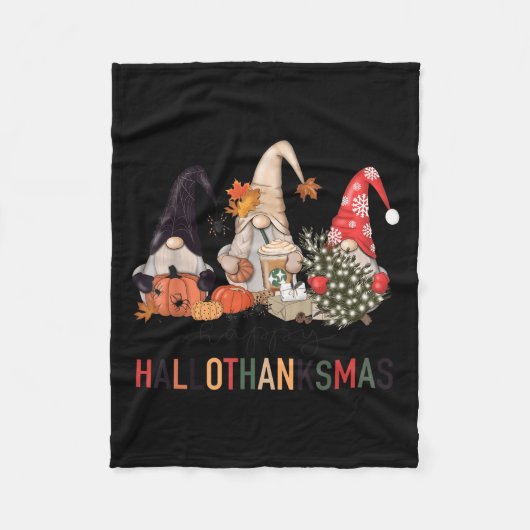 Happy Hallothanksmas Gnomes Pumpkins Halloween Chr Fleecedecke (Vorderseite)