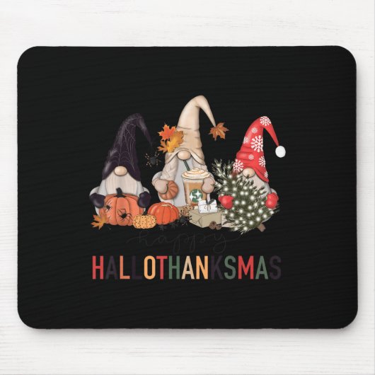 Happy Hallothanksmas Gnomes Pumpkins Halloween Chr Mousepad (Vorne)