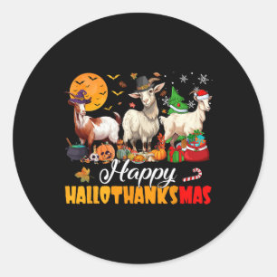 Happy Hallothanksmas Goat Halloween Erntedank C Runder Aufkleber