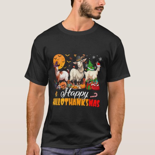 Happy Hallothanksmas Goat Halloween Erntedank C T-Shirt (Vorderseite)