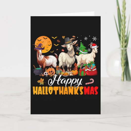 Happy Hallothanksmas Goat Halloween Thanksgiving C Karte (Vorderseite)