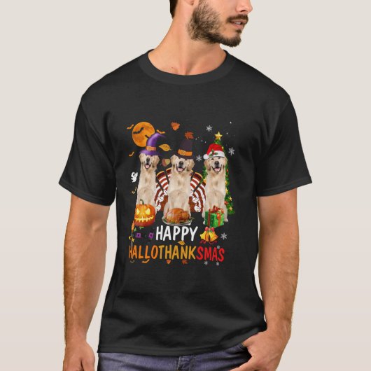 Happy Hallothanksmas Golden Retriever Halloween T-Shirt (Vorderseite)