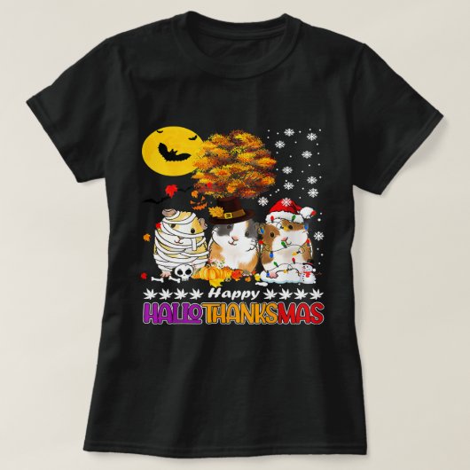 Happy Hallothanksmas Guinea Pig Halloween Thanksgi T-Shirt (Design vorne)
