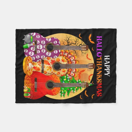 Happy Hallothanksmas Guitar Halloween Thanksgiving Fleecedecke (Vorderseite (Horizontal))