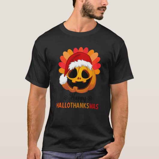 Happy Hallothanksmas Halloween Pumpkin Weihnachten T-Shirt (Vorderseite)