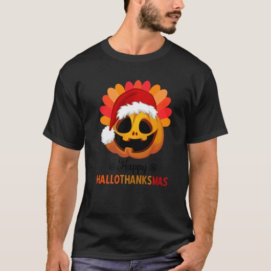Happy Hallothanksmas Halloween Pumpkin Weihnachten T-Shirt (Vorderseite)