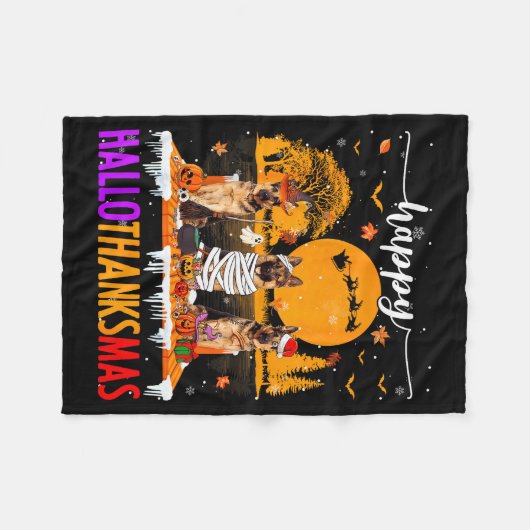 Happy Hallothanksmas Halloween Xmas German Shepher Fleecedecke (Vorderseite (Horizontal))