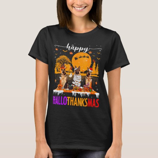 Happy Hallothanksmas Halloween Xmas German Shepher T-Shirt (Vorderseite)