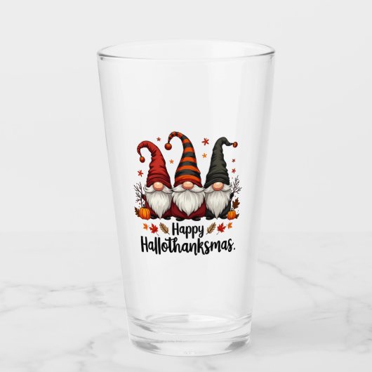 Happy Hallothanksmas Halloween Xmas Gnomes Glas (Vorderseite)