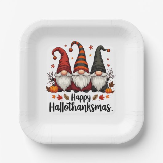 Happy Hallothanksmas Halloween Xmas Gnomes Pappteller (Vorderseite)