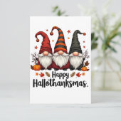 Happy Hallothanksmas Halloween Xmas Gnomes RSVP Karte (Stehend Vorderseite)