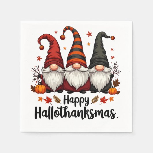 Happy Hallothanksmas Halloween Xmas Gnomes Serviette (Vorderseite)