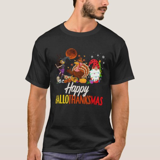 Happy Hallothanksmas Hexe Türkei Halloween T-Shirt (Vorderseite)