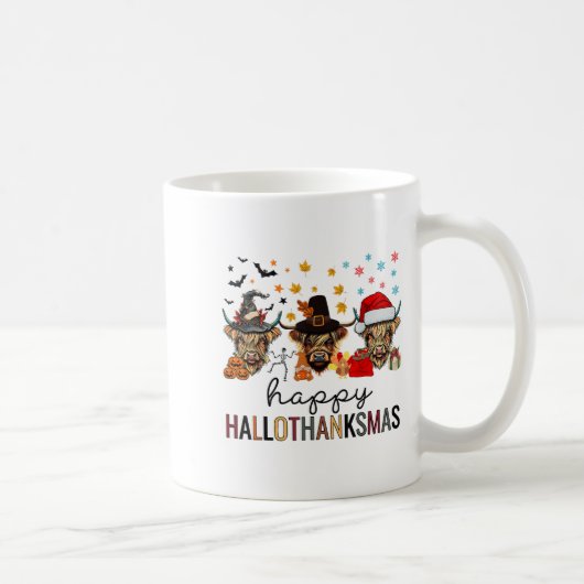 Happy Hallothanksmas Highland Cow Halloween Christ Kaffeetasse (Rechts)