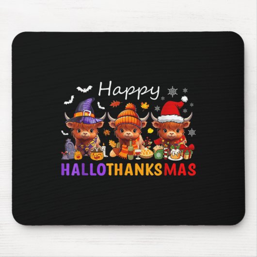 Happy Hallothanksmas Highland Cow Halloween Merry Mousepad (Vorne)