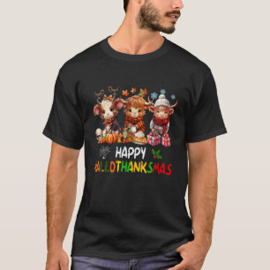 Happy Hallothanksmas Highland Cow Lover Halloween T-Shirt