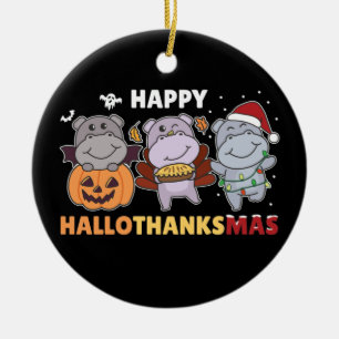 Happy Hallothanksmas Hippos Christmas Hippo Cerami Keramik Ornament