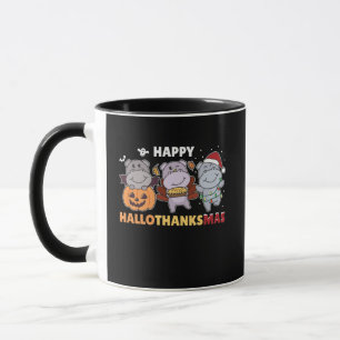 Happy Hallothanksmas Hippos Christmas Hippo Tasse