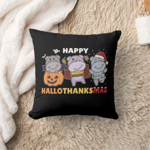 Happy Hallothanksmas Hippos Christmas Hippo Throw Kissen