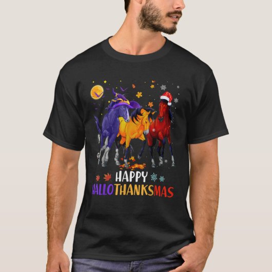 Happy Hallothanksmas Horse Halloween Thanksgiving T-Shirt (Vorderseite)