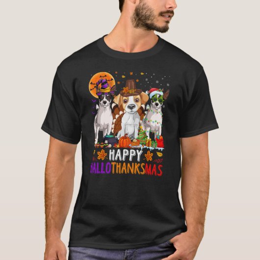 Happy Hallothanksmas Jack Russell Terrier Dog Hall T-Shirt (Vorderseite)