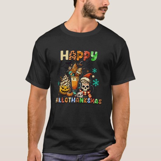 Happy Hallothanksmas Kaffeehaus Weihnachten T-Shirt (Vorderseite)