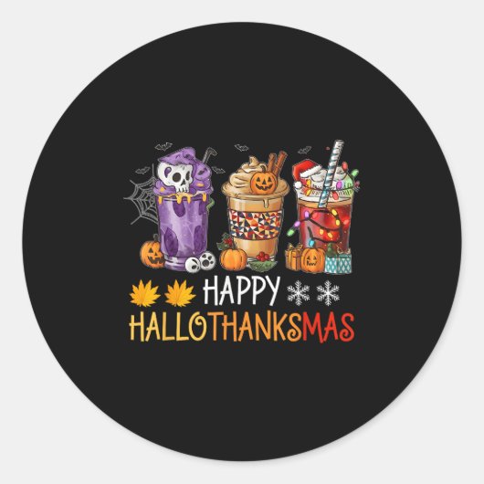 Happy Hallothanksmas-Kaffeehauskaffee Halloween-Er Runder Aufkleber (Vorderseite)
