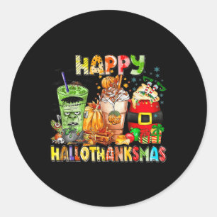Happy Hallothanksmas-Kaffeehauskaffee Halloween-Er Runder Aufkleber