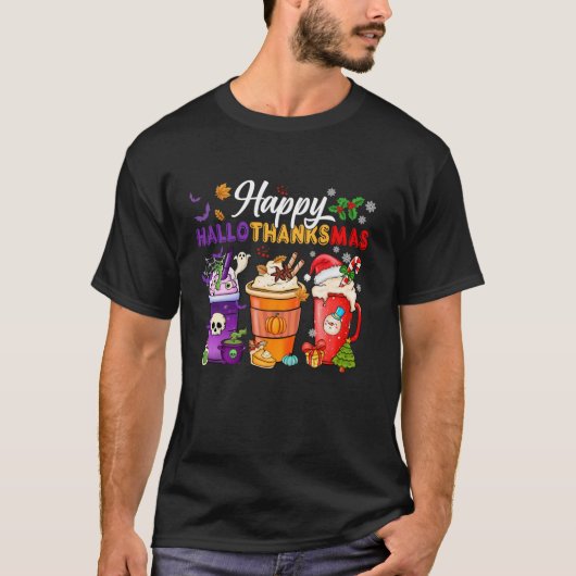 Happy Hallothanksmas-Kaffeehauskaffee Halloween-Er T-Shirt (Vorderseite)