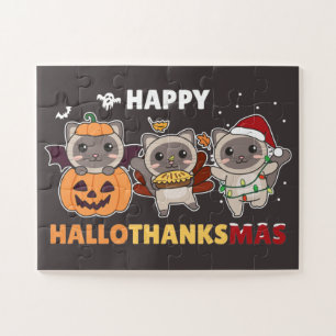 Happy Hallothanksmas Katzenweihnachtslephant Jigsa Puzzle