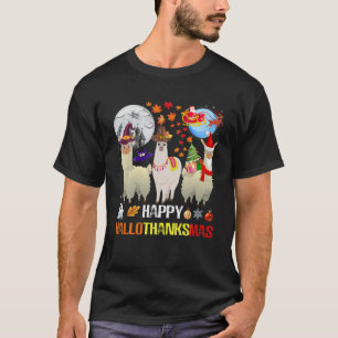 Happy Hallothanksmas Llama Halloween Erntedank T-Shirt
