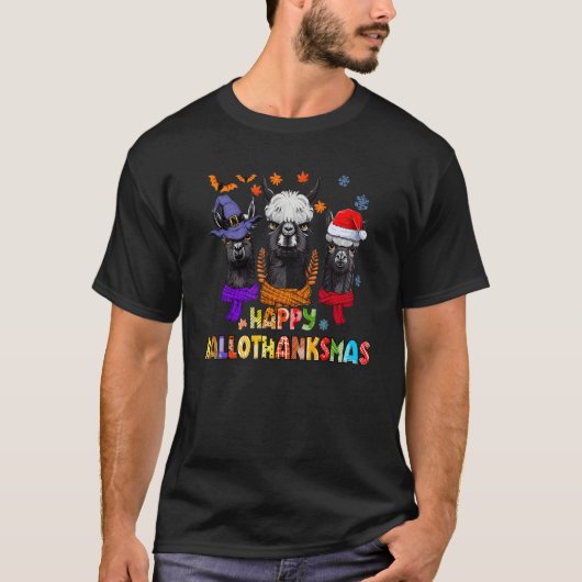 Happy HalloThanksMas Llama T-Shirt (Vorderseite)