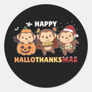 Happy Hallothanksmas Monkey Christmas Monkeys Runder Aufkleber