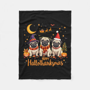Happy Hallothanksmas Mops Hunde Halloween Thanksgi Fleecedecke
