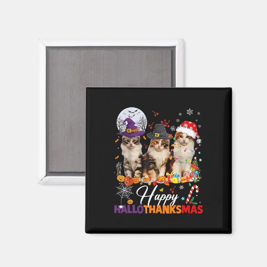 Happy Hallothanksmas Niedlich Cats Halloween Thank Magnet (Vorderseite/Rückseite)