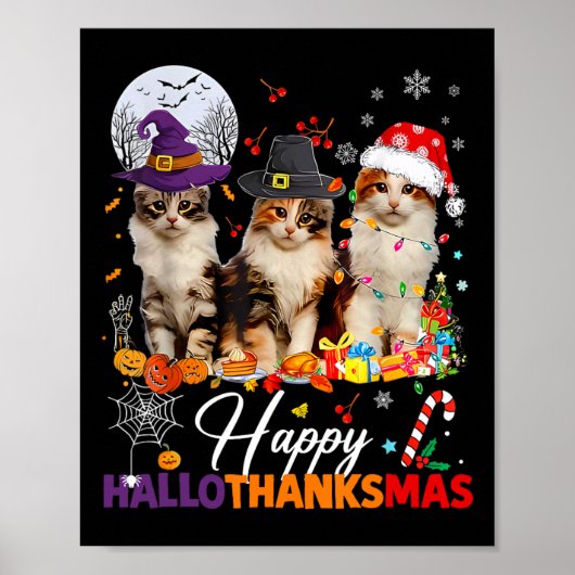 Happy Hallothanksmas Niedlich Cats Halloween Thank Poster (Vorne)