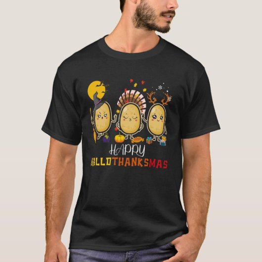 Happy Hallothanksmas Niedlich Spud Potato Hallowee T-Shirt (Vorderseite)